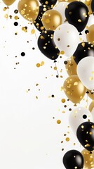 Elegant Gold Confetti and Balloon Border on White Background
