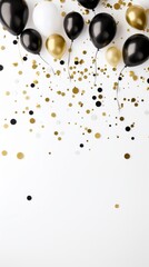 Elegant Gold Confetti and Balloon Border on White Background