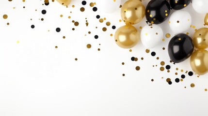 Elegant Gold Confetti and Balloon Border on White Background