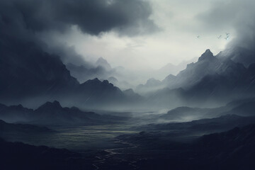 Mountain landscape with fog. Beautiful landscape