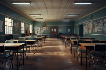A school in a poor country. The schoolroom is empty.