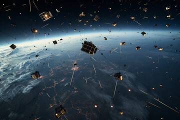A satellite orbiting the planet Earth - obrazy, fototapety, plakaty