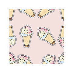 Ice Cream Pattern Sticker Vector Illustration
