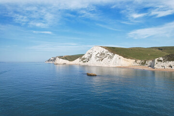 Most Beautiful High Angle Footage of British Landscape and Sea View of Durdle Door Beach of England...