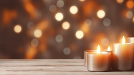 christmas celebrate bokeh background shiny gold color decorating candle. AI Generative