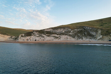 Most Beautiful High Angle Footage of British Landscape and Sea View of Durdle Door Beach of England...