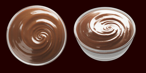 Chocolate or cocoa cream in bowl. isolated  background. 3d illustration. 