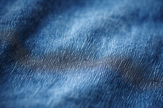 A macro shot of a denim fabric, highlighting the intricacies of the weave and the depth of the indigo color
