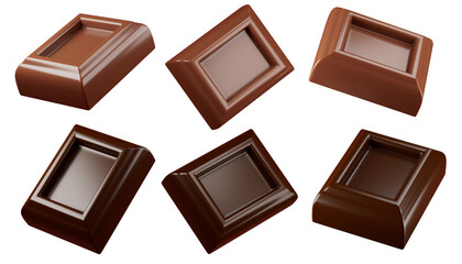 Chocolate pieces. Isolated on background. 3d illustration