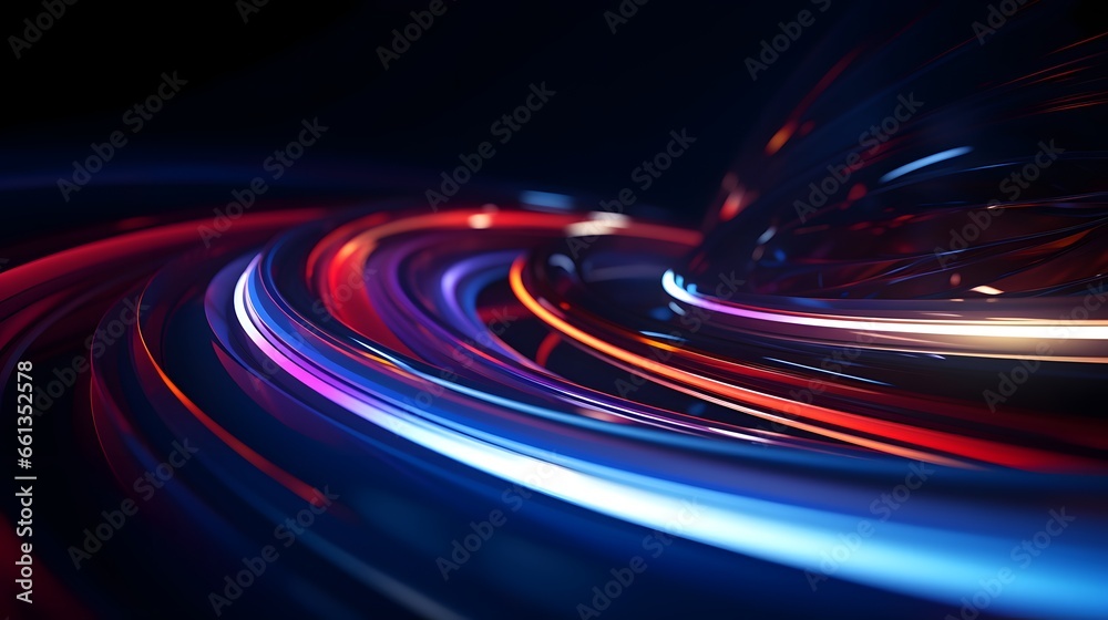 Wall mural energy light lines flow, concept of leading in business, hi tech products, warp speed wormhole scien