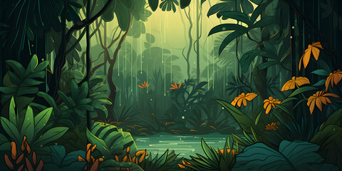 Fototapeta na wymiar Nature background of rainy jungle