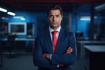 Obraz premium Young and confident businessman, corporate employee or news anchor at office