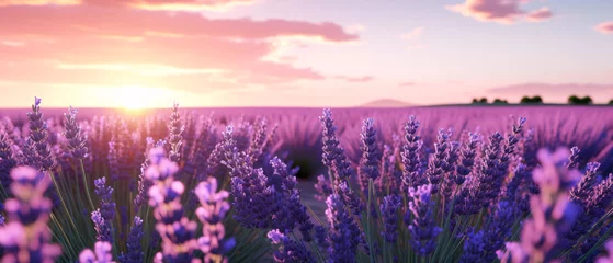 Gordijnen Purple lavender flower field with in the agricultural garden. © Ton Photographer4289