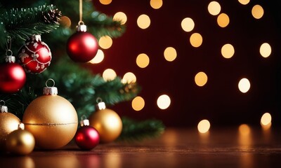 Christmas Tree With Baubles And Blurred Shiny Lights, Generative AI