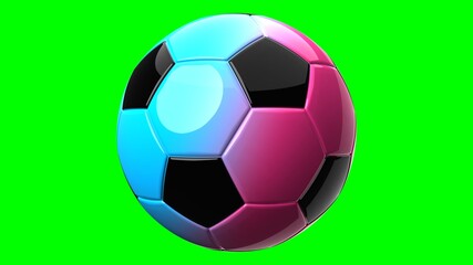 Naklejka premium Blue and pink soccer ball on green chroma key background. 3d illustration.
