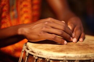 Fototapeta na wymiar close up of fingertips beating on an african drum
