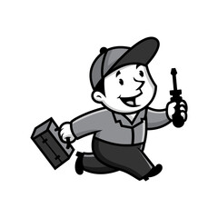running handyman holding a screwdriver.