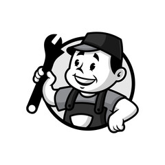 handyman holding a wrench badge version.