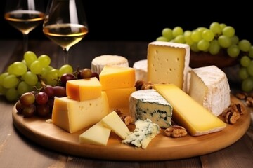 cheese sandwich with visible layers of different cheeses on wooden board