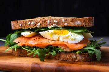 close-up shot of a sandwich with smoked salmon