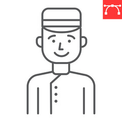 Bellboy line icon, uniform and hotel service, bellhop vector icon, vector graphics, editable stroke outline sign, eps 10.