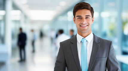 Fototapeta premium Young businessman in suit in office.