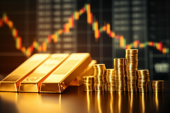 Gold Bar Currency and Exchange Stock Chart for Finance and Economy Display Background