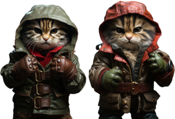 An evil cat with coat, hood and gloves in fighting position