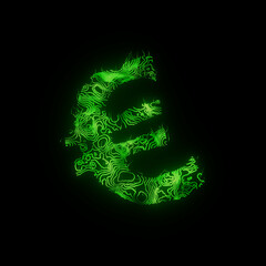 Euro Currency Abstract Topography Neon Hologram Contour Lines Terrain 3D Illustration Render