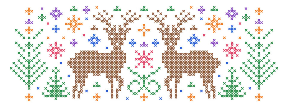 Christmas pattern in cross stitch style