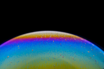 Closeup view soap bubble similar colorful, fantastic planet.
