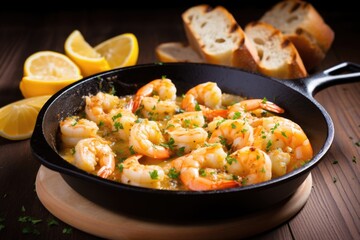 shrimp and garlic tapas in a small skillet