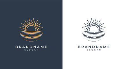 Sun logo with sea wave vector design. Sun logo icon. Luxury abstract sun logo vector