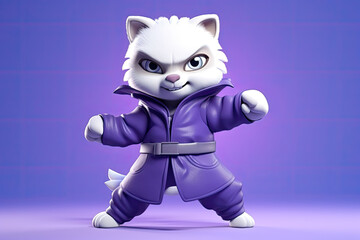 Petfluencers - The Cat Takes Ninja Stance, Fulfilling a Long-Held Dream on Purple Background
