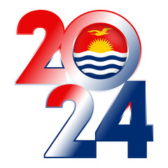 Happy New Year 2024 banner with Kiribati flag inside. Vector illustration.