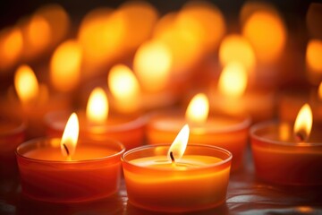 Fototapeta na wymiar a soft-focus image of lit votive candles