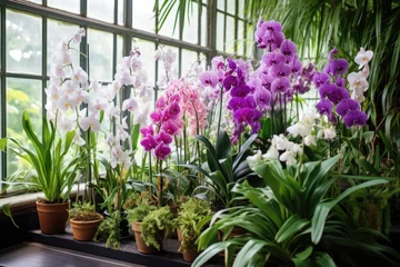 Fototapeten vibrant flowering perennial orchids in an indoor setting © Alfazet Chronicles