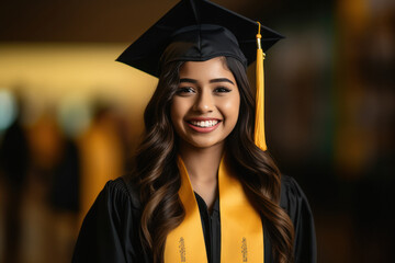 Young Indian woman wearing graduation robes