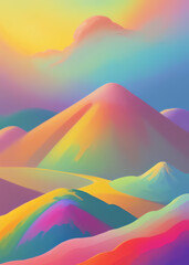 An anime imaginary world, a new world with beautiful rainbow colored mountains. And the miracle