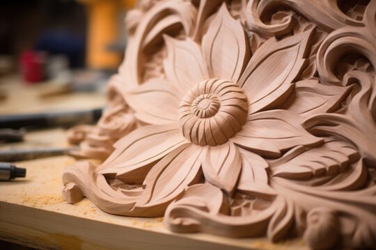 detailed wood carving in progress