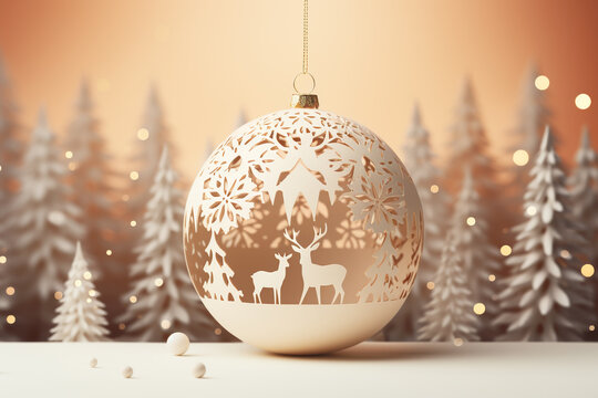 Minimalist Christmas Ball in style paper cut outs.Christmas background.Created with Generative AI technology.