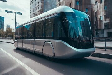 Obraz premium Future of urban AVE city bus AV Public transportation USA, generative ai