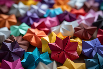 Generative AI Image of Colorful Flowers from Origami Paper Crafts
