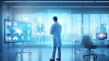 Doctor of healthcare on hospital room isolated background. AI generated image - obrazy, fototapety, plakaty