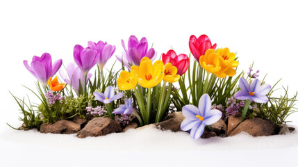 Spring flowers on white background