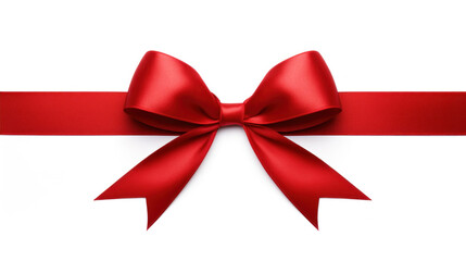 Red satin bow with ribbons on white background