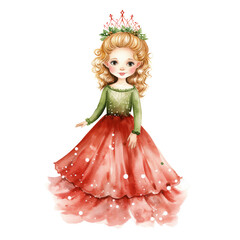 Watercolor christmas princess clipart