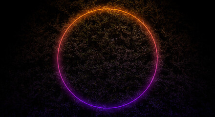 生垣の背景　ホラー風な背景　オレンジと紫のハロウィンカラーの光の円のタイトルスペース　