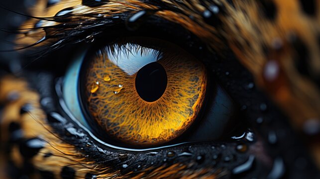 Close-up of a jaguar eye, colourful pattern in the iris
