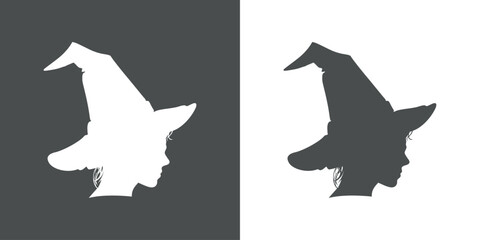 Silueta de perfil de cabeza de bruja con sombrero para su uso en invitaciones y tarjetas de Halloween © teracreonte